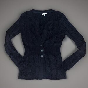 Cracker & Barrel Women Black Cable Knit 100% Cotton Cardigan 3 Button’s Sweater